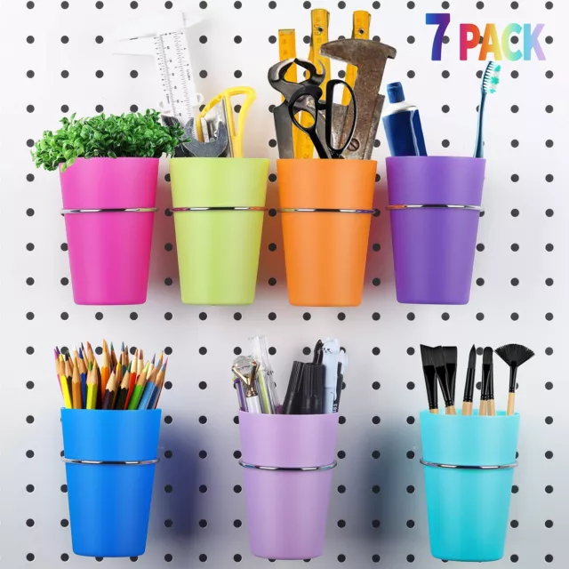 7 Sets Pegboard Bins with Rings, Ring Style Pegboard Hooks with Pegboard Cups, P