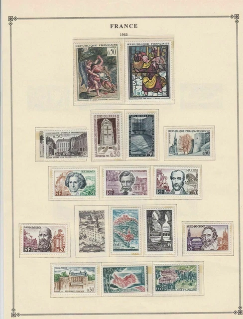 france 1963 stamps page mounted mint & used ref 17493