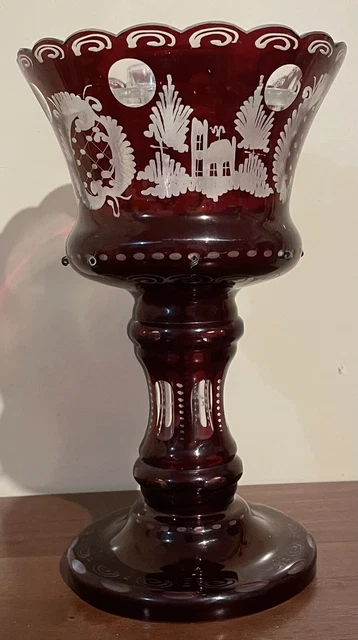 RARE Egermann Ruby Red Glass Mantle Lustre - 25cm - Bohemian - Antique