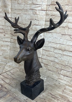 Mountain Lodge Ski Chalet Art Élan Renne Cerf Buck Hunter Bronze Marbre Figurine 