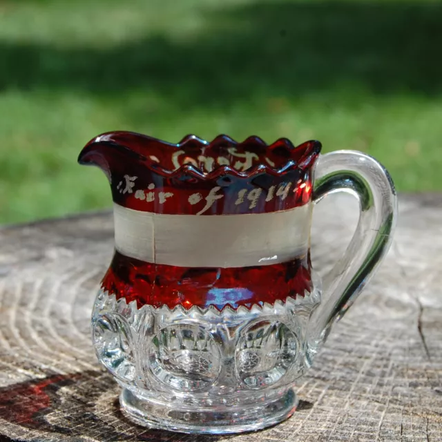 US Glass King's Crown Ruby Stain Flash Creamer FEROL FAIR OF 1914 Souvenir