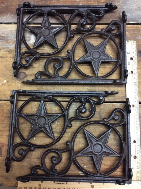 4 Star Western Texas Barn Shelf Brackets Cast Iron Rustic Antique Style 9x6-3/4