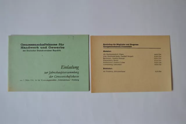 alte Einladung Genossenschaftskasse Freiberg Jahreshauptversammlung 1983 DDR