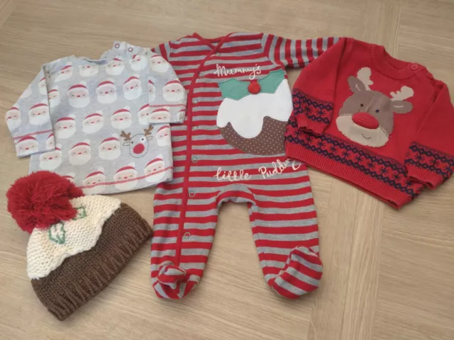 Pacchetto di Natale 0-3 mesi tuta natalizia bambini bambine babygrow cappello maglione successivo