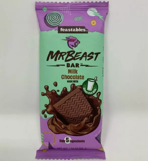 3x Mr Beast Feastables MILK CHOCOLATE Grass Fed Milk Bar 1.24 oz