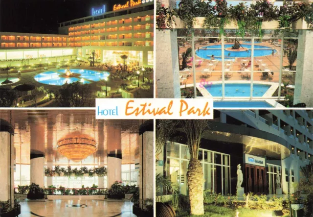 Postcard Spain Tarragona Hotel Estival Park Resort Mediterranean Pool Neon Sign