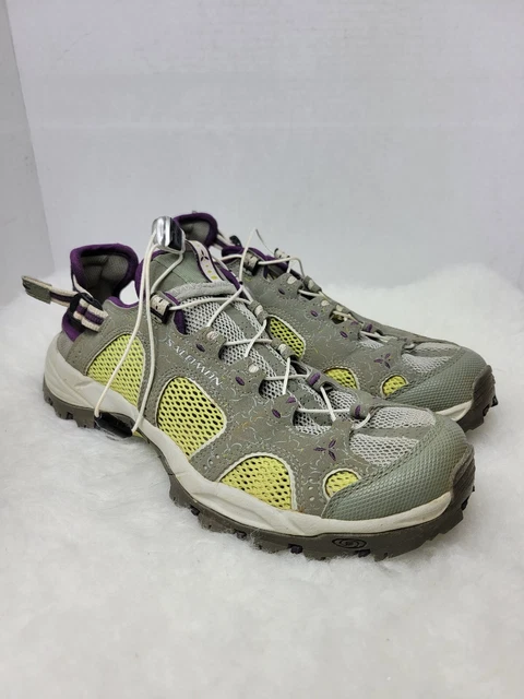 Salomon Techamphibian 3 Sport Mesh Quicklace Grey Green Sandals Shoes Size 8
