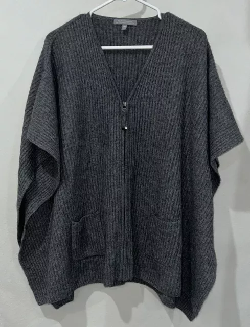 Neiman Marcus Gray 100% Cashmere Zip Up Cardigan Poncho Sweater Extra Large L XL