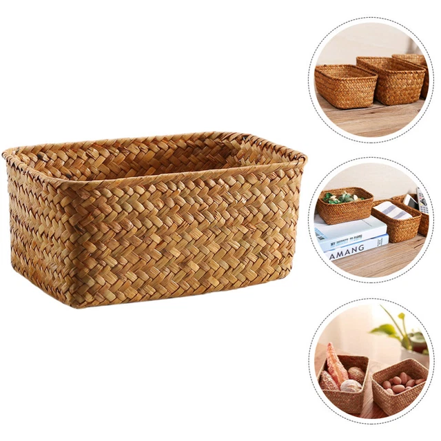 Axaooqeld Cesto rotondo in rattan con coperchio, cestino portaoggetti in rattan con coperchio, per scaffale da tavolo