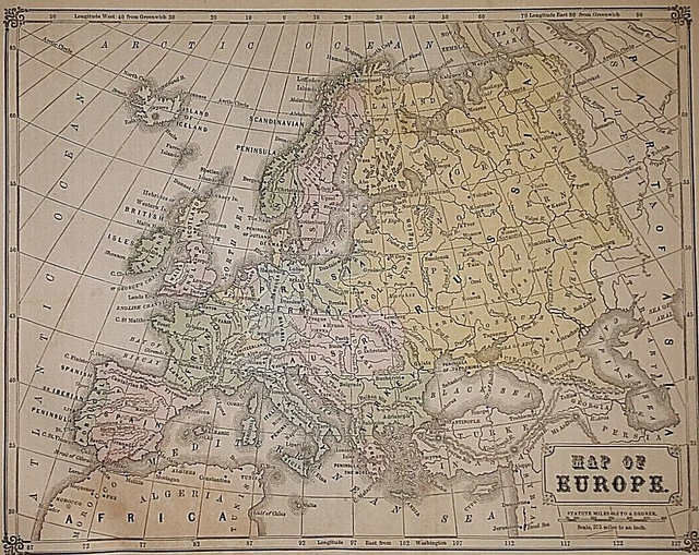 Old Antique 1860 H. COWPERTHWAIT Map ~ EUROPE - AUSTRIA PRUSSIA ITALY FRANCE
