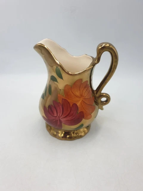 Art Deco Oldcourt Pottery  Jug Pitcher Vase Gold Lustre Hand Painted Floral Moti