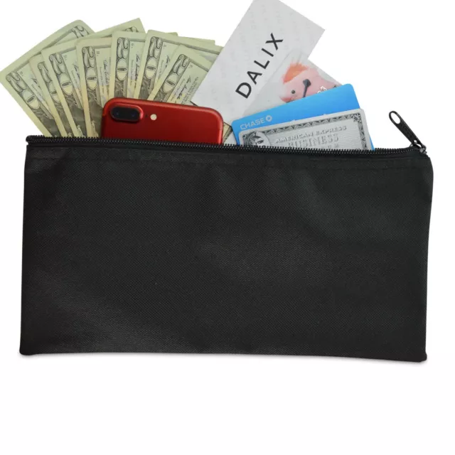 DALIX Zipper Bank Deposit Money Bags Cash Coin Pouch 6 Pack in Black 3