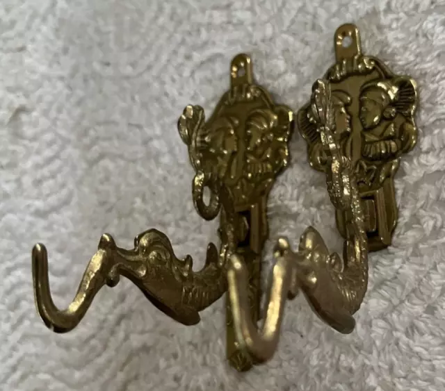 SET OF 2,  Antique French Wall Hook Man Women Sea Ornate Brass Dolphin Hook