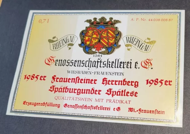 Weinetikett 1985er Frauensteiner Herrnberg Spätburgunder Spätlese RHEINGAU