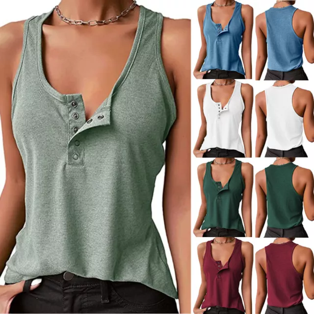 Women Summer Low-cut Vest Sleeveless T-Shirt V Neck Tank Top Camisole Tees Tops