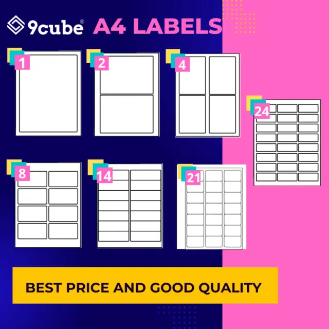 A4 Address Labels Self-Adhesive White Sheets Sticker Paper Laser Printer Inkjet