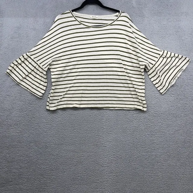 Madewell Womens T-Shirt Multicolor Striped 3/4 Bell Sleeve Scoop Neck Size L