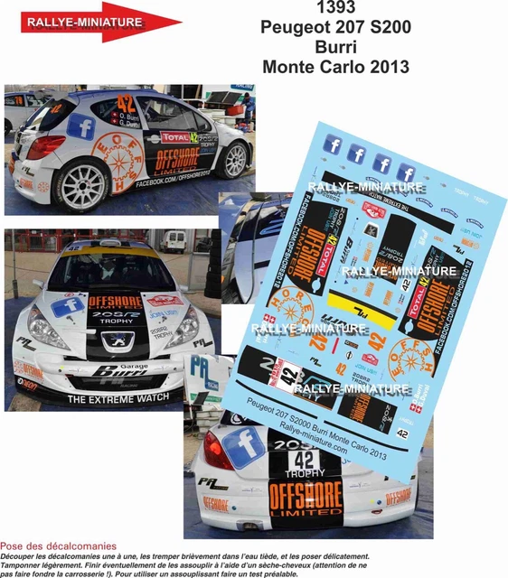 Décalcomanies 1/18 Pour Peugeot 207 Raoux Rallye Monte-Carlo 2013 WRC - Neuves