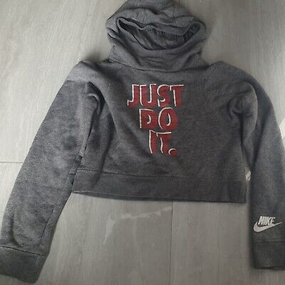 Nike Just Do It - Cropped Grey Decorative Girls Hoodie. Size 10 - 12 Years