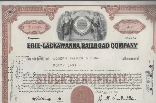 Historisches  Wertpapier Erie-Lackawanna Railroad Company, Namensaktie