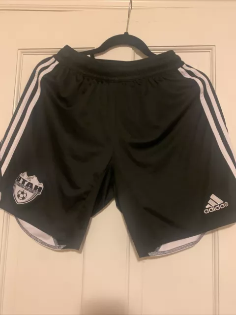 Adidas Shorts Womens Medium Black White Stripes Climacool Elastic Waist Soccer