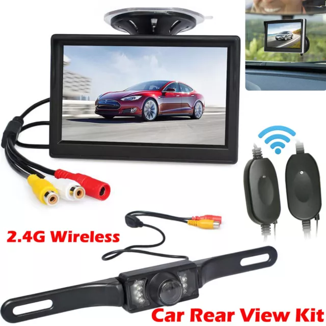 Wireless 5"  Rear View Monitor Kit w/ License Plate Night Vision Backup Camera