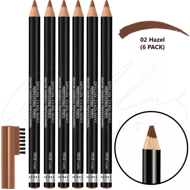 RIMMEL Professional Eyebrow Long Lasting Pencil With Brush Comb - Hazel *6 PACK*