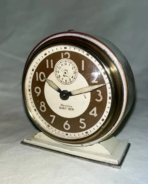 Antique Luminescent Ivory Westclox Baby Ben Style 4(1934-39)Alarm Clock-Working