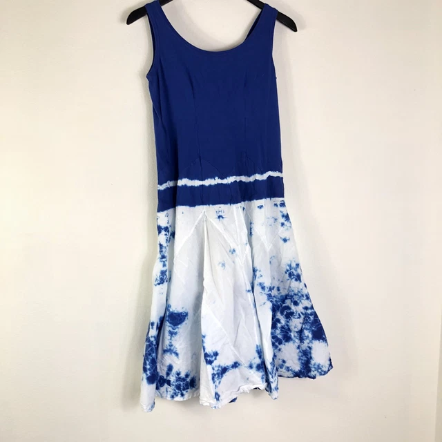 Luna Luz Tie Dye Blue Sleeveless Hippie Boho Dress Womens Small Swing Beach USA