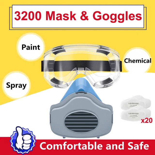 Chemical Dustproof Respirator Eye Goggle Gas Face Mask Safety Filter Reusable US