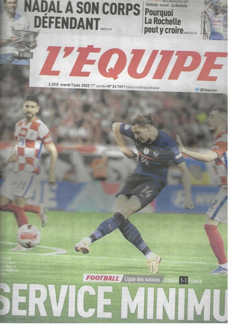 L'EQUIPE-07JUIN 2022-Foot:Ligue Nations:/Tennis: interv. NADAL/Rugby:LA ROCHELLE