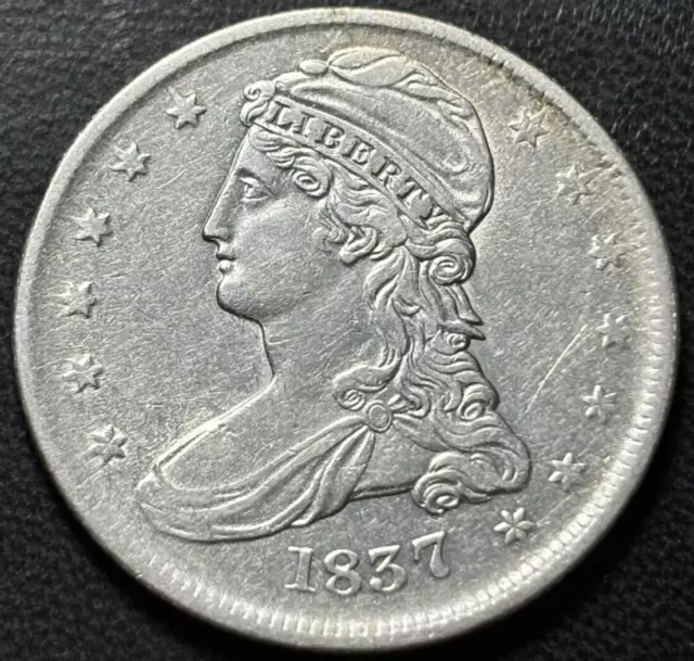 1837 50c Capped Bust Half Dollar. Nice Circulated Details, Cleaned