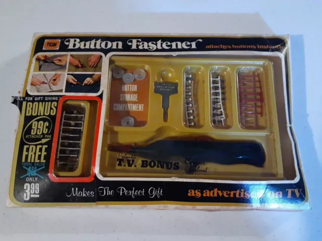 VTG 1972 Picam Button Fastener Attaches Buttons Instantly As Seen on TV