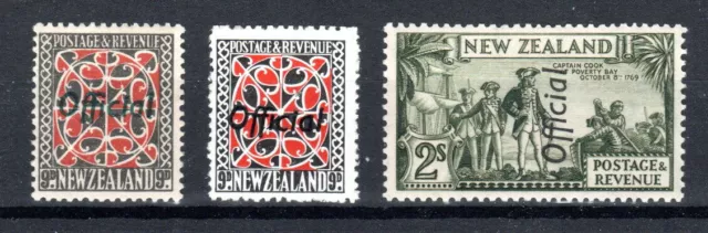 Neuf Zélande 1936-61 9d (x2) Et 2s Officiel Opt Sg O129,O130,O132 MNH / Mlh / MH