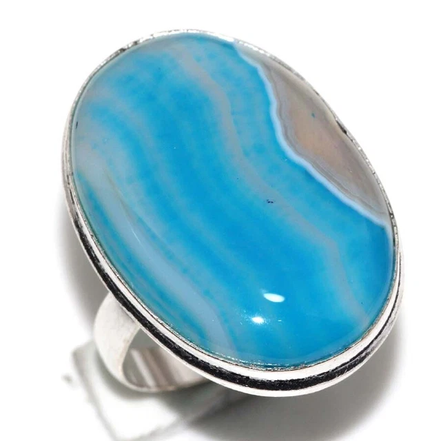 Botswana Agate 925 Silver Plated Gemstone Ring US 9 Gifts For GirlFriend GW