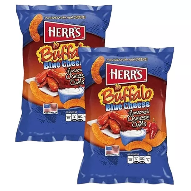 Herr's BUFFALO BLUE CHEESE Curls Oven Baked Real Cheese 7 Oz (2 Bags)