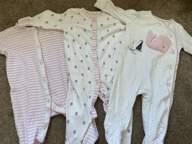 X3 Cute Baby Girls Next 3-6 Months Babygrow Sleepsuit Bundle Cotton