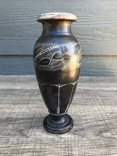 Vintage Collectible Vase Dead Sea Sand Stone Brown Black Hand- Etched Israel 6”