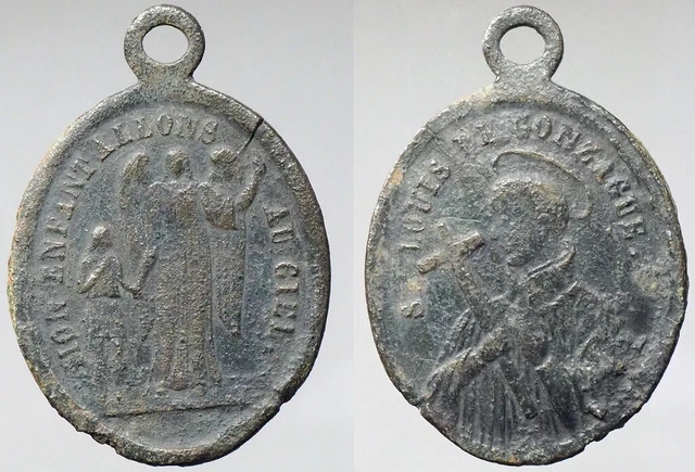 Médaille Pendentif Argent – Saint Louis De Gonzague – Crâne Vanité Memento Mori