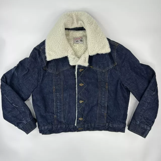 VNTG 70s Lee Storm Rider Denim Jacket Mens L-XL Sherpa Lined Cotton Jean Trucker