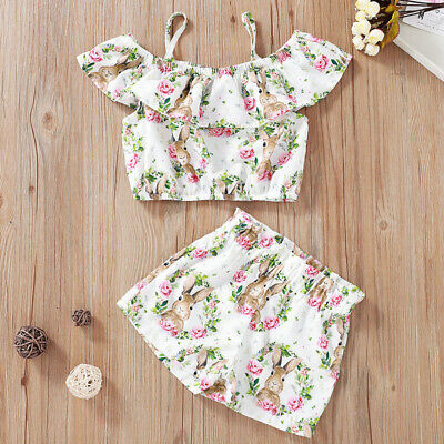 Toddler Kids Baby Girls Outfits Clothes T-shirt Tops +Skirts Shorts Set Dress