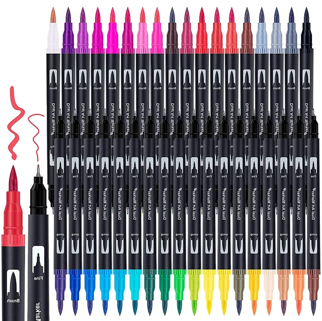 Pennarelli Doppia Punta 60 Colori - Pennello E Punta Fine 0.4mm - Per Lettering, Mandala E Disegno