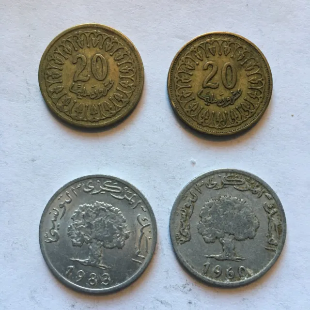 Túnez 4 monedas 20 milímetros y 5 milímetros
