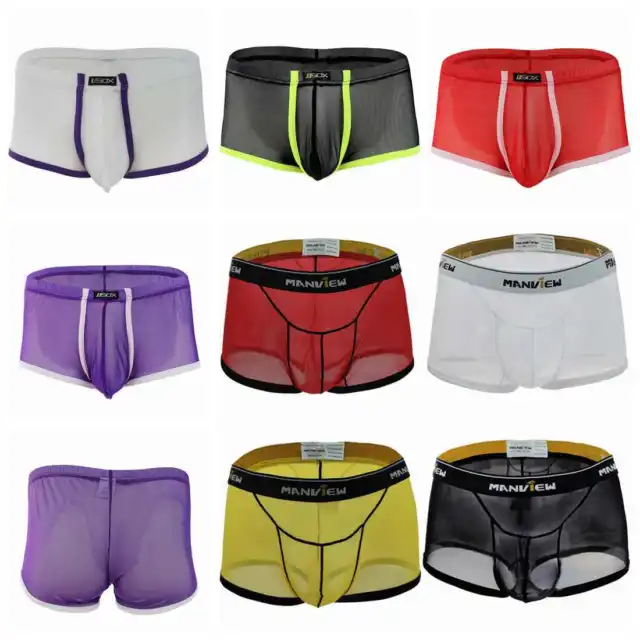 Men's Sexy Thong Mesh See Through Low Rise Bikini Boxer Briefs Underwear Panties