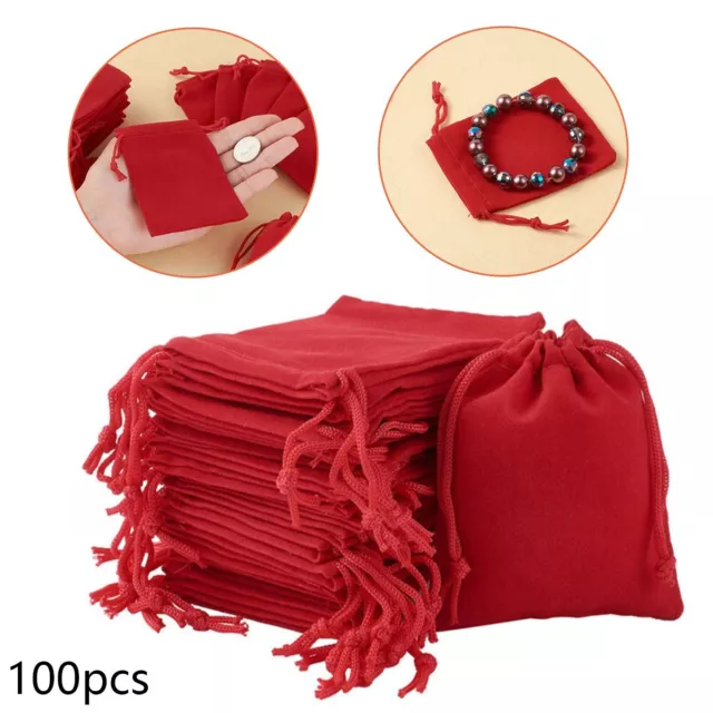Classic Red Velvet Jewelry Bags 100 Wedding Party Favors and Gift Pouches