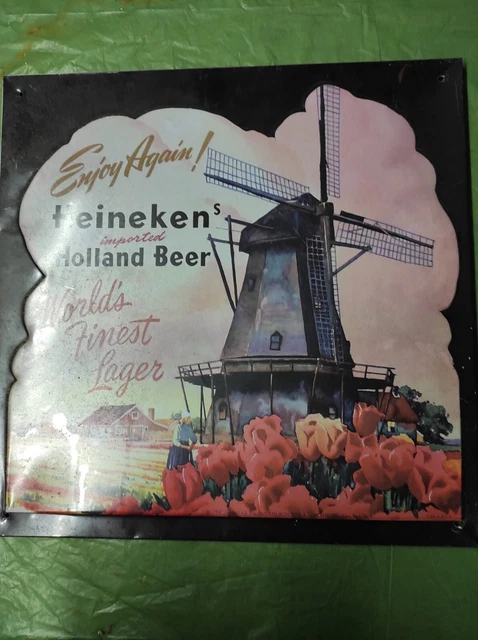 VECCHIA RARA TABELLA INSEGNA LATTA PUBBLICITA' BIRRA HEINEKEN CM.40x40 PERFETTA 