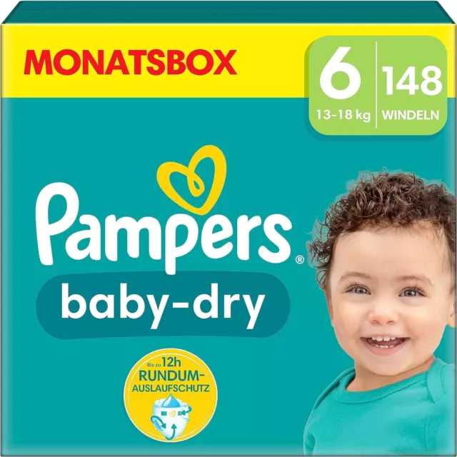Pampers Windeln Größe 6 (13-18kg) Baby-Dry Extra Large MONATSBOX  148 Stück