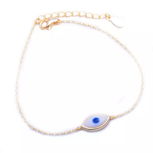Women's .925 Sterling Silver Yellow Gold Plated Blue Evil Eye Bracelet