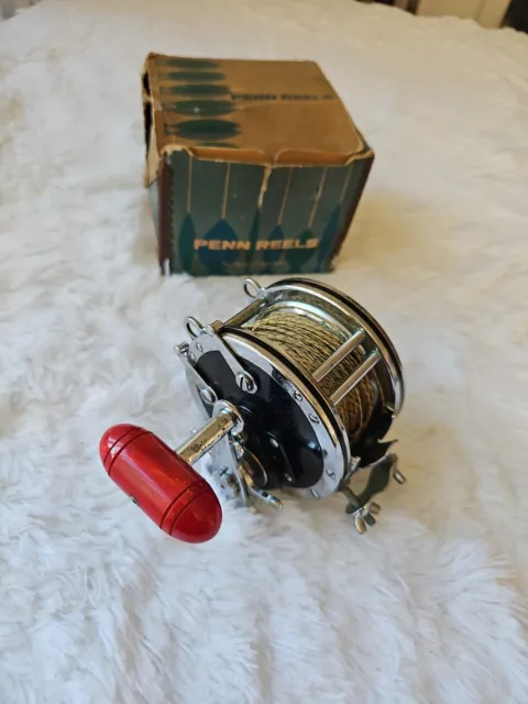 VINTAGE PENN 349 Master Mariner Reel - Burgundy. Red Handle. With Line  $80.71 - PicClick