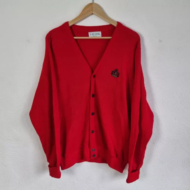 Vintage Izod Cardigan Mens Large Red Acrylic Knitted Sweater Grunge Made In USA